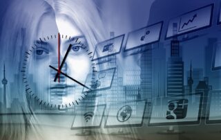 image showing a woman in front her daily routine showing a clock