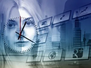 image showing a woman in front her daily routine showing a clock