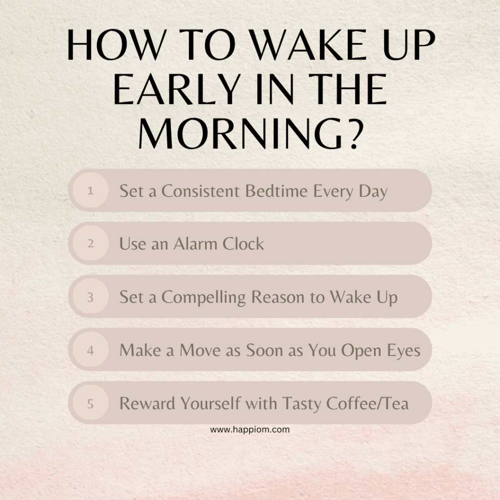 image explains how to wake up early in the morning