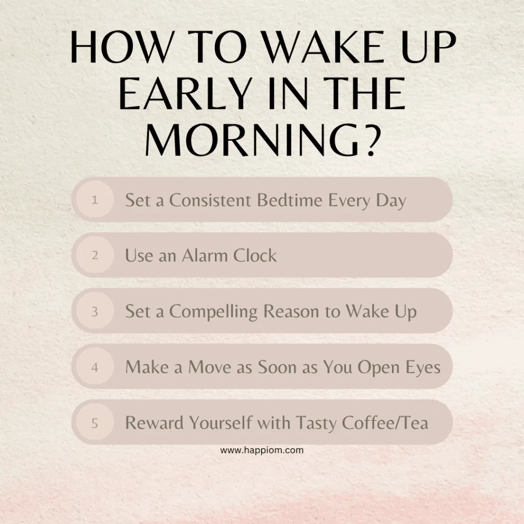 image explains how to wake up early in the morning
