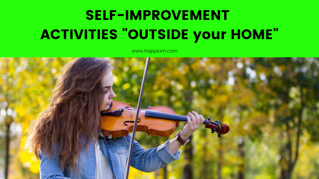 image showing a person involved in outdoor self-improvement activity, learning to play violin