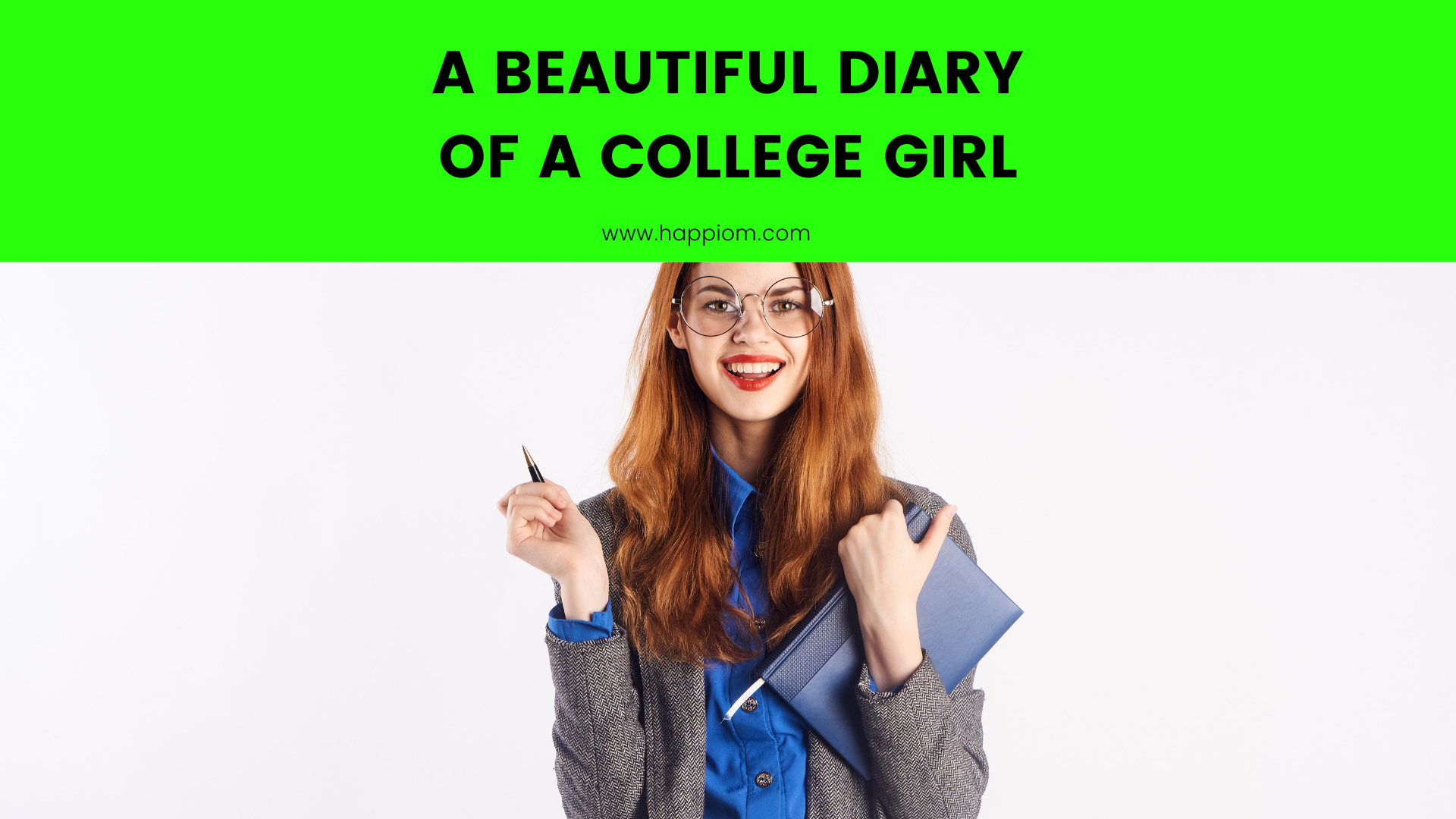image showing a college girl with a diary and pen