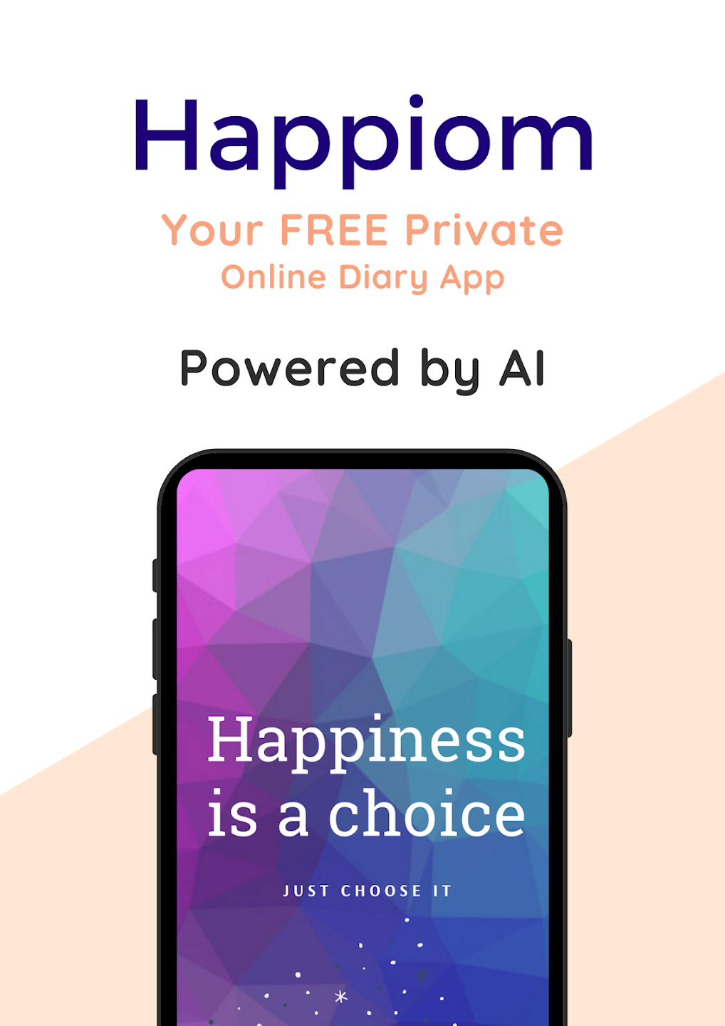 happiom ऐप. एआई और लॉक के साथ आपकी निजी ऑनलाइन डायरी!