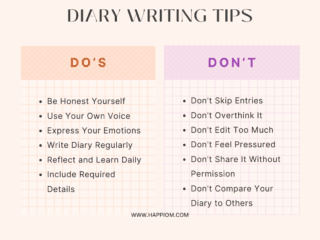 Infographic shows the diary writing tips covering both dos and donts