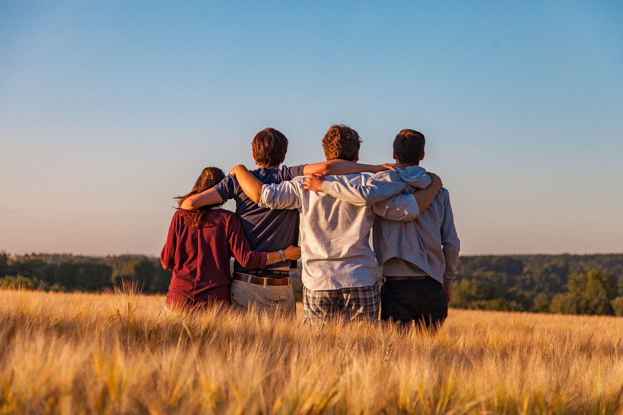 image showing happy friends spending time together