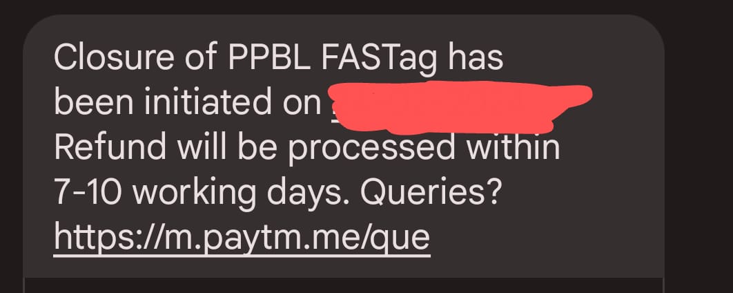 fastag sms