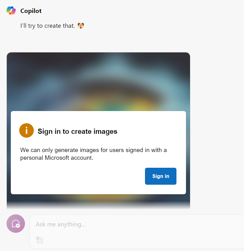 एक्सेस AI इमेज जनरेटर के लिए Microsoft लॉगिन पॉपअप दिखाने वाली छवि