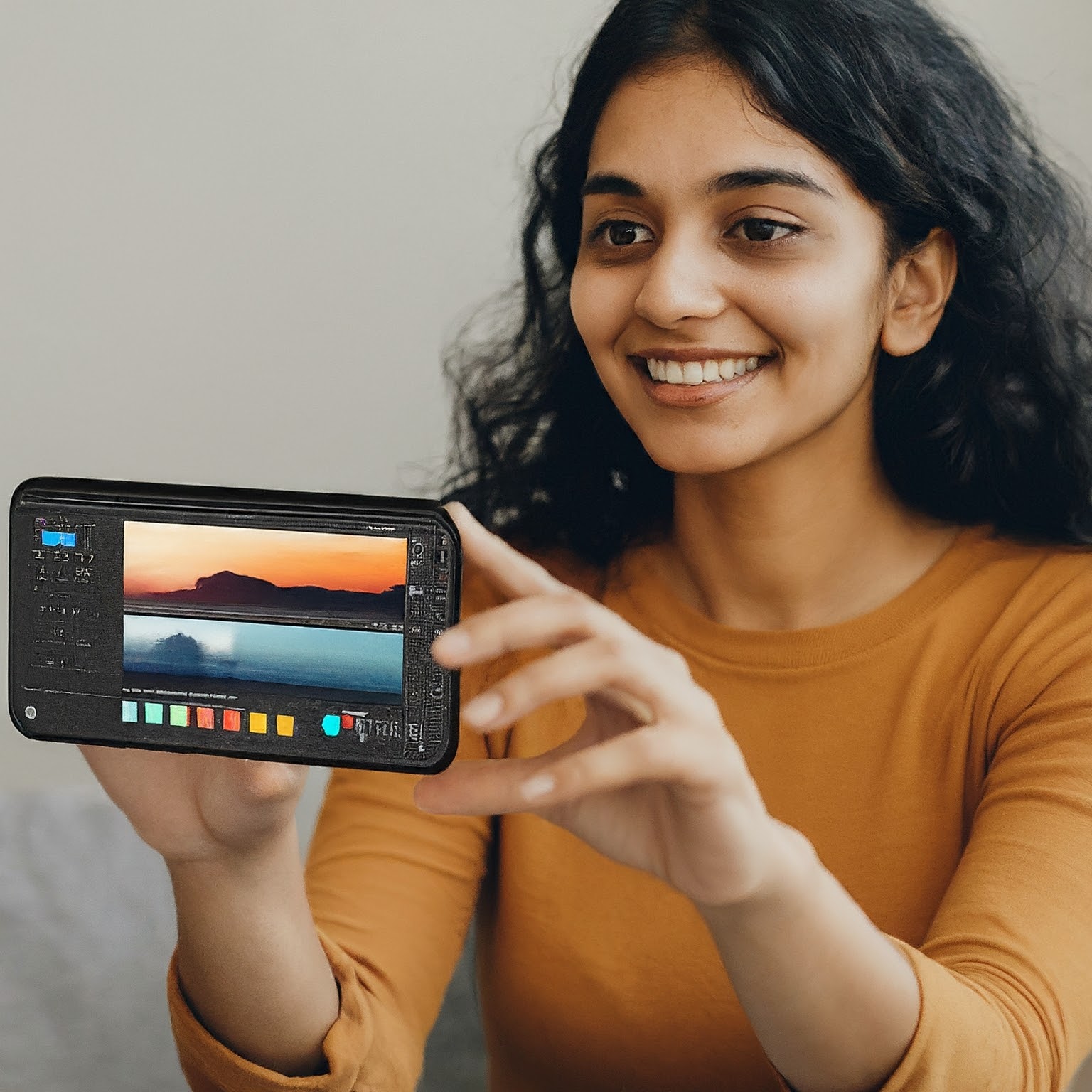 image showing a person using video editing app to improve video quality